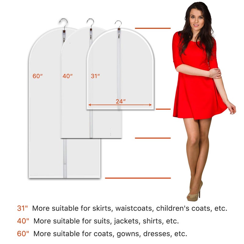VOSIGREEN Hanging Garment Bags 7 Piece Set - 60 Inch Translucent Dust Proof Clothes Bag White Breathable Full Zipper Dust Cover for Suit Dance Costumes Gown Dress. - Image 2